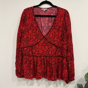 Knox Rose Red Floral Peplum Top